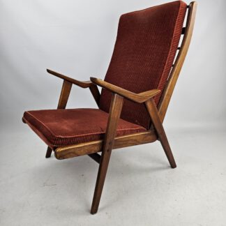 Teakhouten fauteuil met rode ribstof Gelderlander Rob Parry